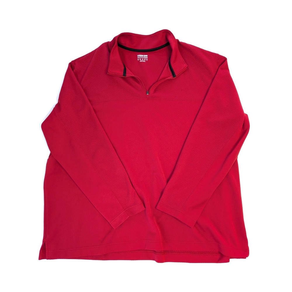 Lands' End Red Quarter Zip Pullover - Men's 3XL - Textured Waffle Jacket Top